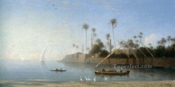  Theodore Oil Painting - A View of Beni Souef Egypt Arabian Orientalist Charles Theodore Frere